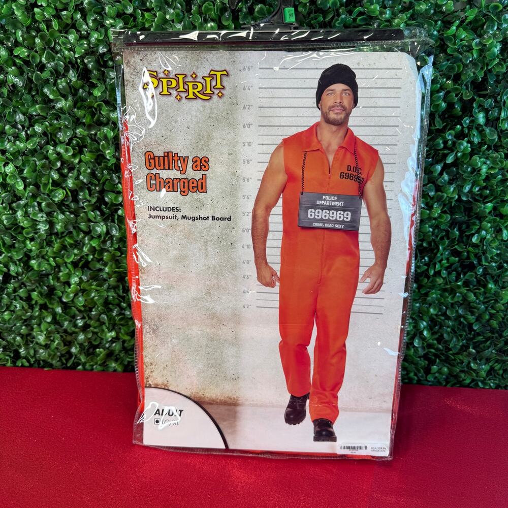 Adult Sexy Orange Convict Costume Jumpsuit Mens Sz LG/XL Cosplay